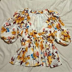 Abercrombie Women Short Sleeve Linen-Blend Plunge Top - SMALL